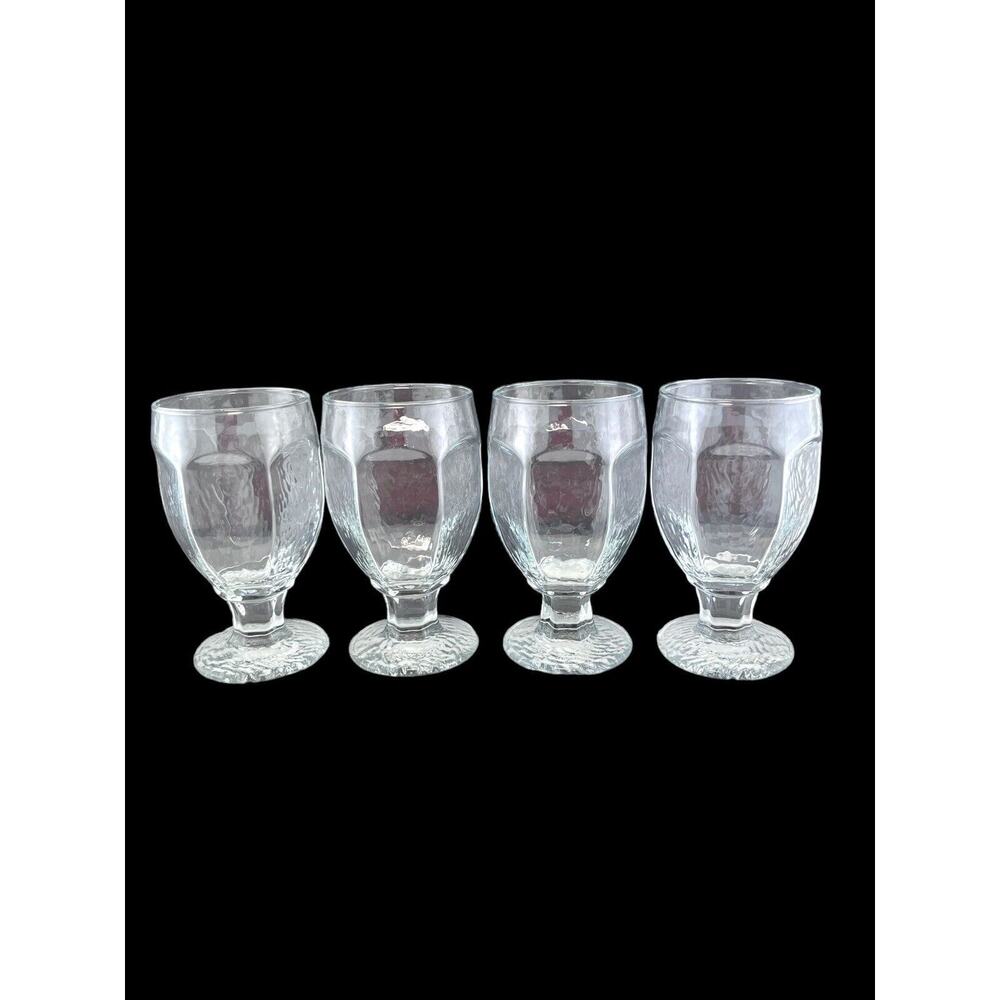 Libbey Chivalry Clear Glass 5.5" Banquet Goblets Vintage Textured Set of 4 EUC - Picture 2 of 7